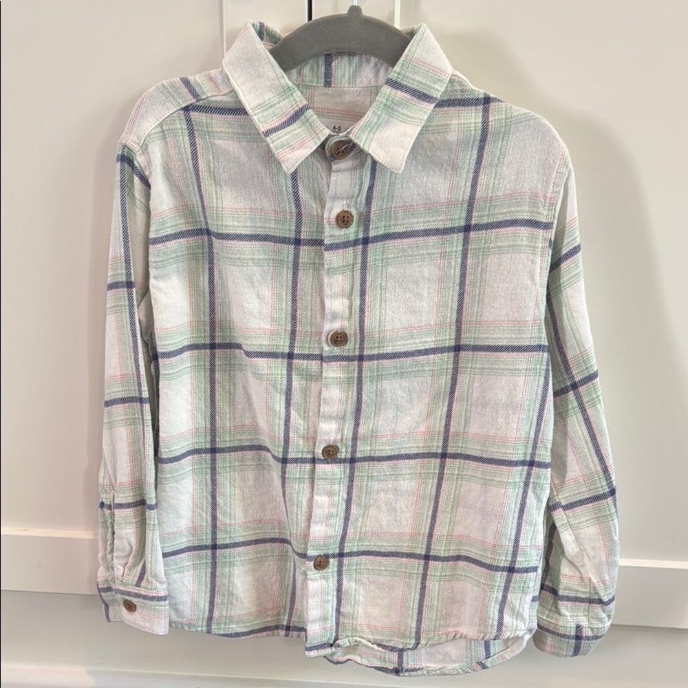 Zara Boys Plaid Kids Shirt - Green and Blue 4T - like new